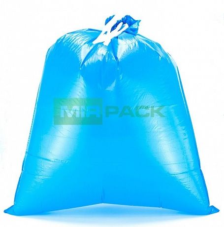 Мешок для мусора с завязками 120 л, 10 штук в рулоне ПCД 3-х слойный синий 35 мкм для тяжелого и острого мусора прямое дно + ленты для затягивания - Вид 2